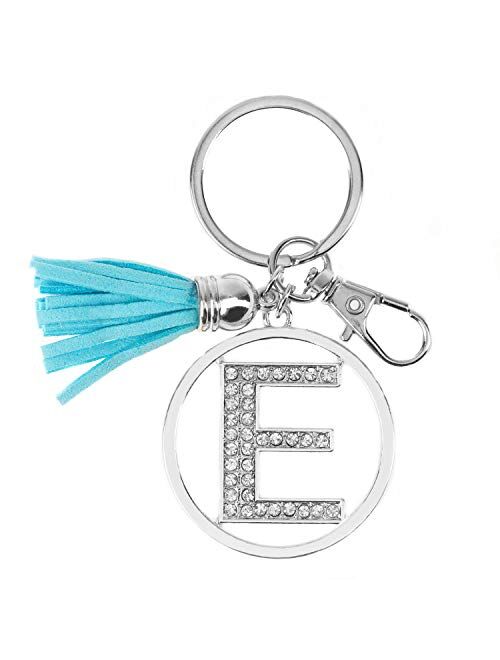 Gold Silver Rhinestone Alphabet Initial Letter Keychain, Key Ring, Bag Charm w/Tassel