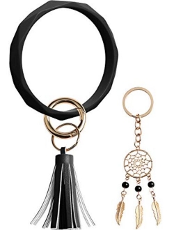 Huakan Key Ring Keychain Bracelet Silicone Bangle for Women and girls Diamond Shaped