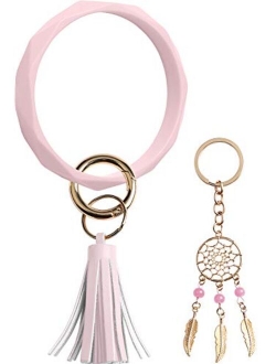 Huakan Key Ring Keychain Bracelet Silicone Bangle for Women and girls Diamond Shaped