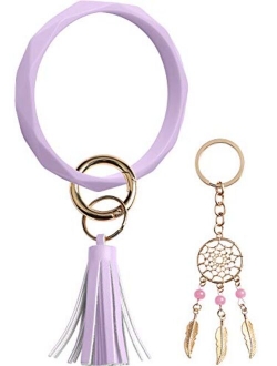 Huakan Key Ring Keychain Bracelet Silicone Bangle for Women and girls Diamond Shaped