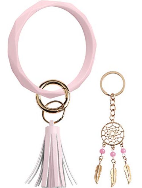 Huakan Key Ring Keychain Bracelet Silicone Bangle for Women and girls Diamond Shaped