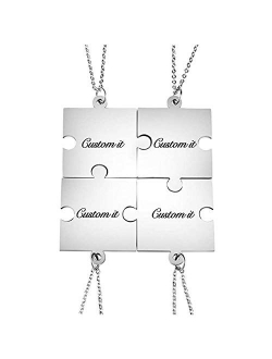 Fanery Sue Personalized Name Puzzle Pieces Matching Necklace/Kaychain for Love Best Friends Family Custom Name/Date Matching Pendant Set with Gift Box