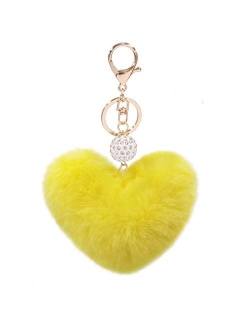 Women's Heart Faux Fur Pom Pom Key Chains Bag Accessory Puffball Keyring Backpack Charms for Girls