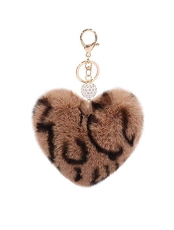 Women's Heart Faux Fur Pom Pom Key Chains Bag Accessory Puffball Keyring Backpack Charms for Girls