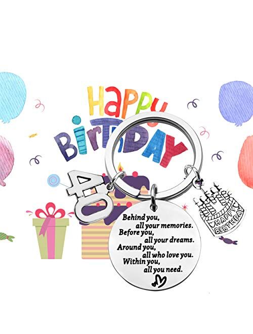 BEKECH Birthday Keychain Gifts for Him/Her,10th 12th 13th 14th 15th 16th 18th 30th 40th 50th Birthday Cake Birthday Key Ring Gift, Behind You All Memories Before You All 