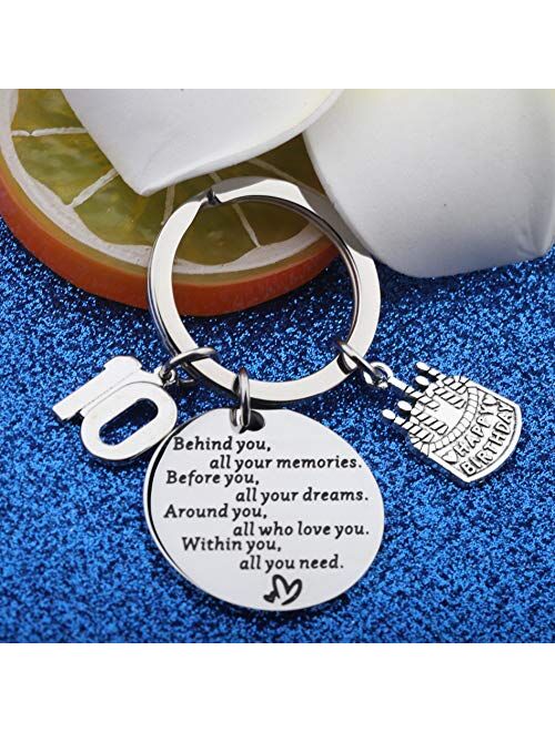 BEKECH Birthday Keychain Gifts for Him/Her,10th 12th 13th 14th 15th 16th 18th 30th 40th 50th Birthday Cake Birthday Key Ring Gift, Behind You All Memories Before You All 