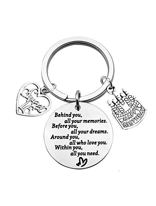 BEKECH Birthday Keychain Gifts for Him/Her,10th 12th 13th 14th 15th 16th 18th 30th 40th 50th Birthday Cake Birthday Key Ring Gift, Behind You All Memories Before You All 