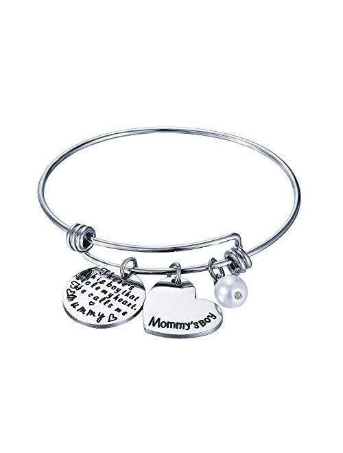 CJ&M Mom Son Bracelet from Son There is A Boy Who Stole My Heart, He Calls Me Mummy Bangle Bracelet