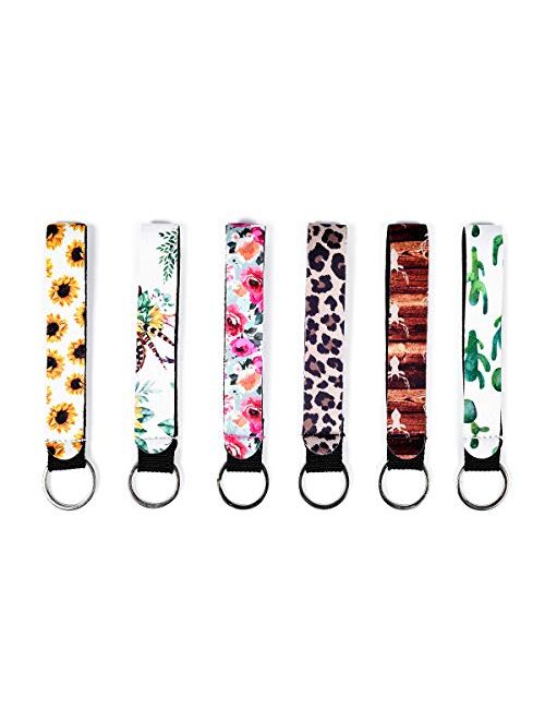 6 Pack Neoprene Wristlet Keychain Lanyard, Hand Wrist Lanyard Keychain for Girls/Women