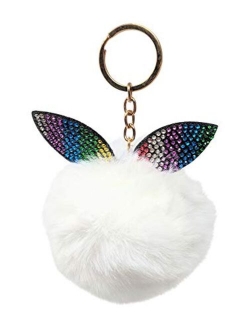 SIMPLICHIC-Luxury Faux Rabbit Fur Pom Pom Keychain Gorgeous Gold Colored Keyring