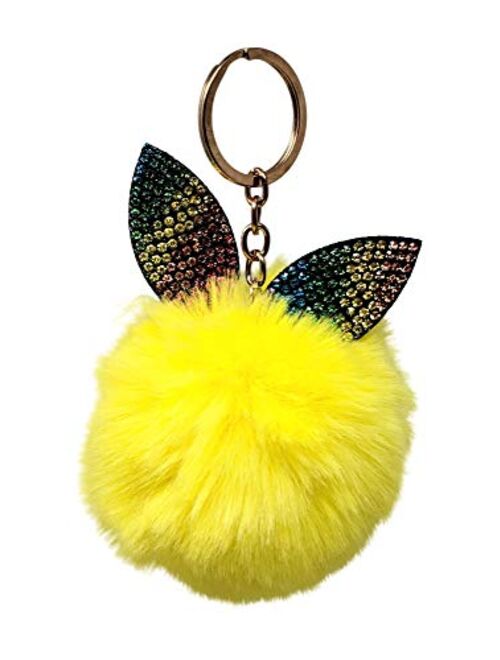 SIMPLICHIC-Luxury Faux Rabbit Fur Pom Pom Keychain Gorgeous Gold Colored Keyring