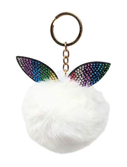 SIMPLICHIC-Luxury Faux Rabbit Fur Pom Pom Keychain Gorgeous Gold Colored Keyring