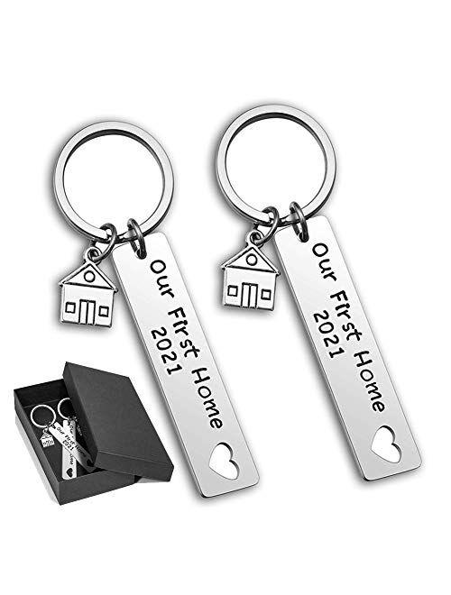 Our First Home Keychains with Gift Box New Home Housewarming Gift Keyrings for Women Men