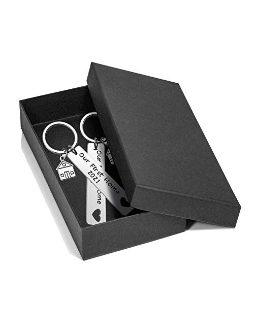 Our First Home Keychains with Gift Box New Home Housewarming Gift Keyrings for Women Men