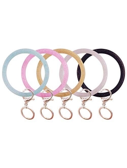 YBB 5 Pcs Silicone Wrist Keychain Bracelets, Shiny Bangle Keyring Large Circle Keychain Holder for Women Girls