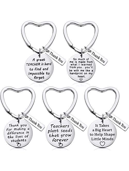 5 Pack Teacher Gift Key Ring Heart Shaped Charm Keychain for Women