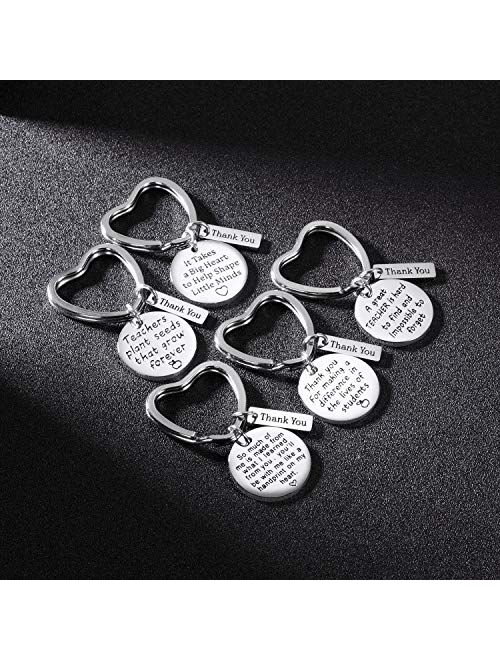 5 Pack Teacher Gift Key Ring Heart Shaped Charm Keychain for Women