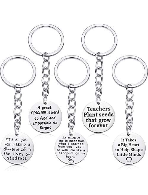 5 Pack Teacher Gift Key Ring Heart Shaped Charm Keychain for Women