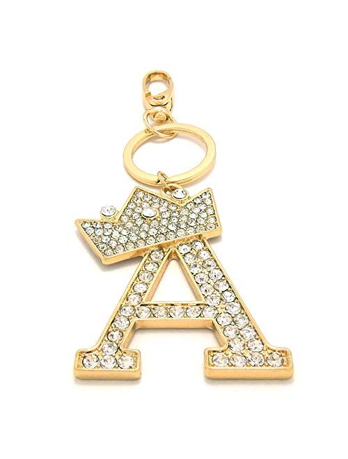 Sometheme Special Large Rhinestone Studded Alphabet Letter Initial Key Chain Key Ring Bag Charm, 2"x2.5" Inches