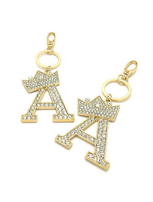 Sometheme Special Large Rhinestone Studded Alphabet Letter Initial Key Chain Key Ring Bag Charm, 2"x2.5" Inches