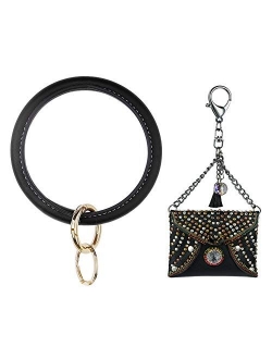 Key Ring Bracelet Wristlet Keychain Bracelet Bangle Leather Circle Tassel Pom Pom Keyring Holder Bag Charms For Women Girls