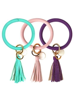 3pcs Wristlet Keychain Bracelet Keyring Bangle Tassel Round Keychain for Women Girls - No More Missing Keys