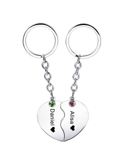 MeMeDIY Personalized Name Couple Keychain for Women Stainless Steel Heart Puzzle