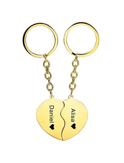 MeMeDIY Personalized Name Couple Keychain for Women Stainless Steel Heart Puzzle