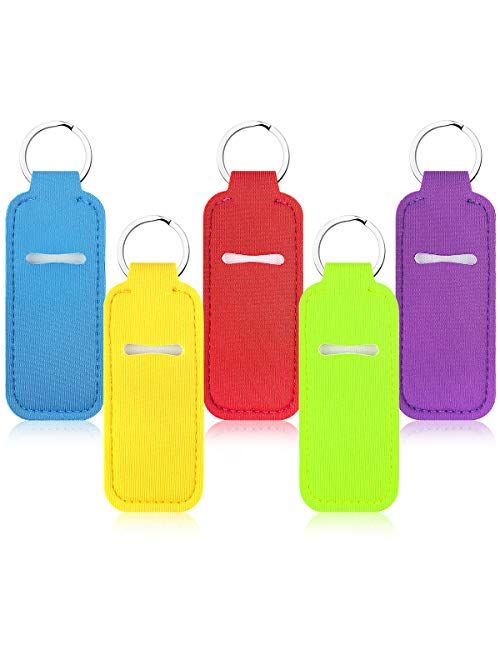 5pcs Lipstick Balm Holder Keychains Neoprene Chapstick Keychain  Holder, Cute Design Neoprene Lip Balm Keychain Holder