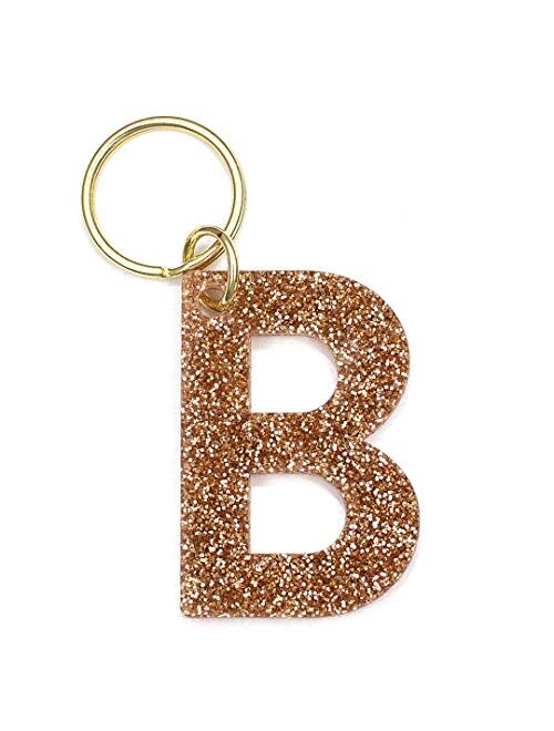 Letter Keychain Accessories for Women and Girls, Gold Glitter Initial Key Ring