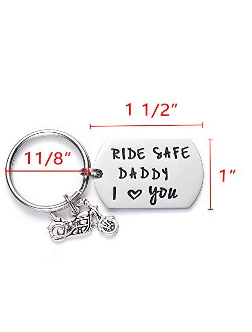 LParkin Ride Safe Daddy Keychain Motorcycle Gift Dad Keychain I Love You Daddy Keychains Gift for Dad Motorcycles