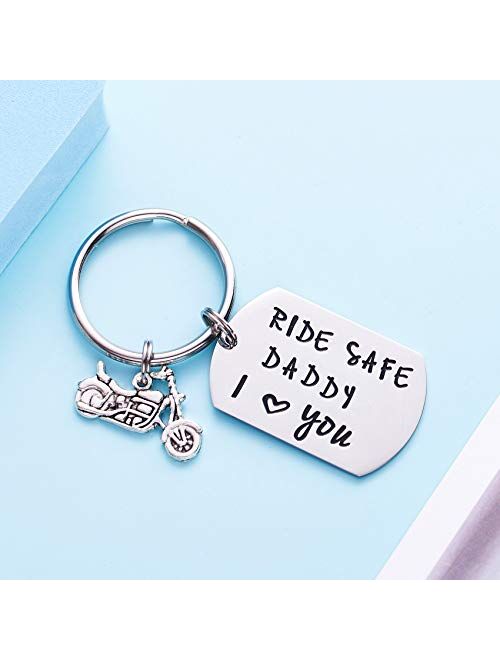 LParkin Ride Safe Daddy Keychain Motorcycle Gift Dad Keychain I Love You Daddy Keychains Gift for Dad Motorcycles