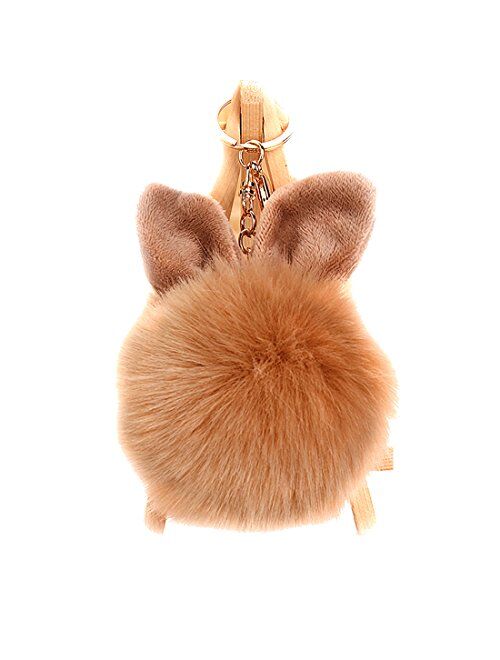 URSFUR Artificial Rabbit Ear Fur Ball - Fluffy Pom Pom Balls with Keychain Hook -Fluzzy Pompom Phone Bag Charm Pendant