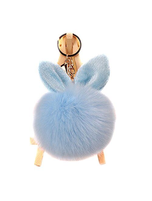 URSFUR Artificial Rabbit Ear Fur Ball - Fluffy Pom Pom Balls with Keychain Hook -Fluzzy Pompom Phone Bag Charm Pendant