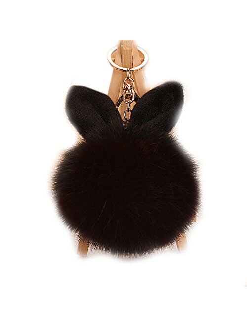 URSFUR Artificial Rabbit Ear Fur Ball - Fluffy Pom Pom Balls with Keychain Hook -Fluzzy Pompom Phone Bag Charm Pendant