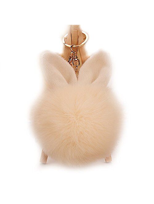 URSFUR Artificial Rabbit Ear Fur Ball - Fluffy Pom Pom Balls with Keychain Hook -Fluzzy Pompom Phone Bag Charm Pendant