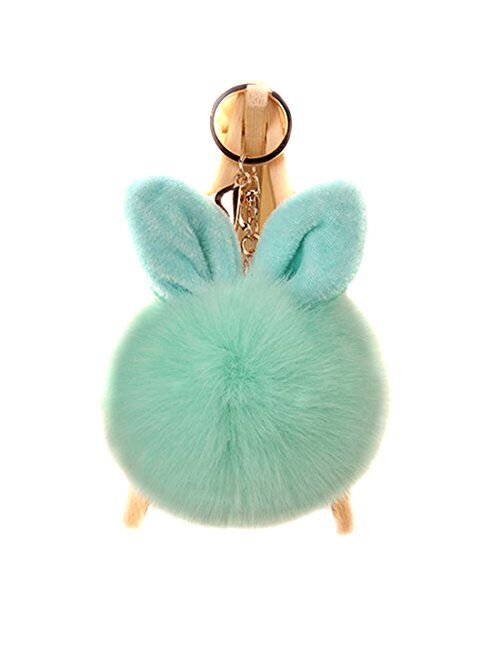 URSFUR Artificial Rabbit Ear Fur Ball - Fluffy Pom Pom Balls with Keychain Hook -Fluzzy Pompom Phone Bag Charm Pendant