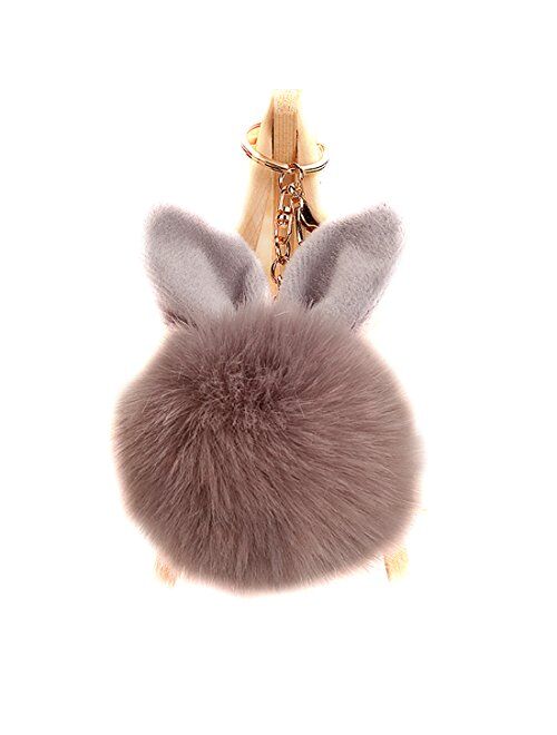 URSFUR Artificial Rabbit Ear Fur Ball - Fluffy Pom Pom Balls with Keychain Hook -Fluzzy Pompom Phone Bag Charm Pendant