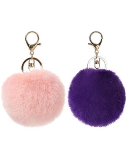 Valpeak 9.5cm Rabbit Fur Ball Pom Pom Keychain Fluffy Fur Keychain for Women Fur Pom Pom Key Chain(Light Pink)