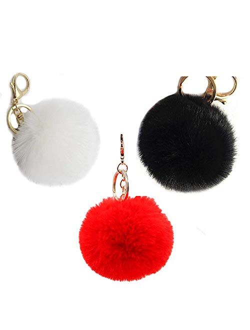 Valpeak 9.5cm Rabbit Fur Ball Pom Pom Keychain Fluffy Fur Keychain for Women Fur Pom Pom Key Chain(Light Pink)