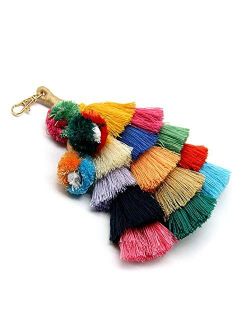 Tassel Pom Pom Key Chain Colorful Boho Charm Key Ring, Fashion Accessories for Women