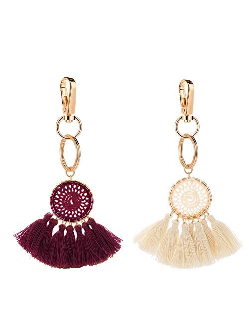 Tassel Pom Pom Key Chain Colorful Boho Charm Key Ring, Fashion Accessories for Women