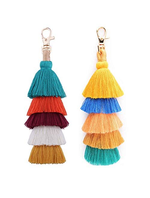 Tassel Pom Pom Key Chain Colorful Boho Charm Key Ring, Fashion Accessories for Women