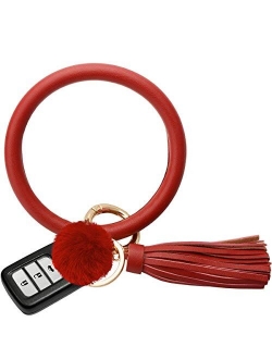 I-BOSOM Round Circle Wristlet KeyChain Tassel Keychain Bracelet Round Keyring For Women Girl