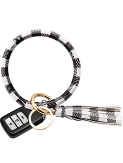 I-BOSOM Round Circle Wristlet KeyChain Tassel Keychain Bracelet Round Keyring For Women Girl