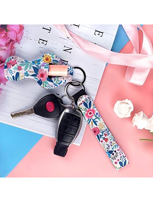 10 pcs Chapstick Holder Keychains with 10 pcs Neoprene Wristlet Keychain Lanyards, Vibrant Colors, Lightweight Lip Balm Keychain Holder, Chapstick Keyring Holder Portable