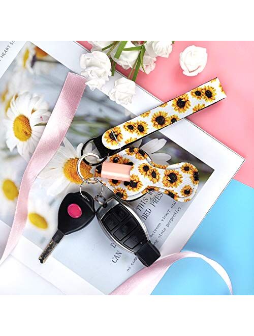 10 pcs Chapstick Holder Keychains with 10 pcs Neoprene Wristlet Keychain Lanyards, Vibrant Colors, Lightweight Lip Balm Keychain Holder, Chapstick Keyring Holder Portable