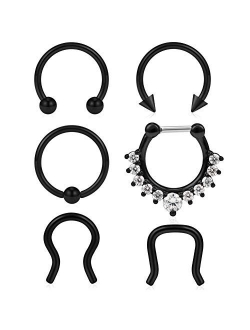 SCERRING 6-12PCS 16G 316L Stainless Steel Septum Hoop Nose Ring Horseshoe Rings Cartilage Daith Tragus Clicker Retainer Body Piercing Jewelry