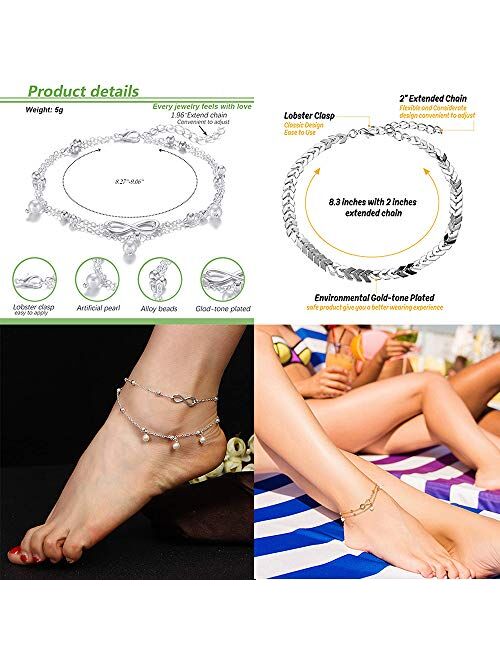 Dremcoue Adjustable Beach Anklets Toe Rings for Women Girls Band Open Toe Ring Anklet Bracelets Chains Beach Foot Jewelry Set 15-22 pcs