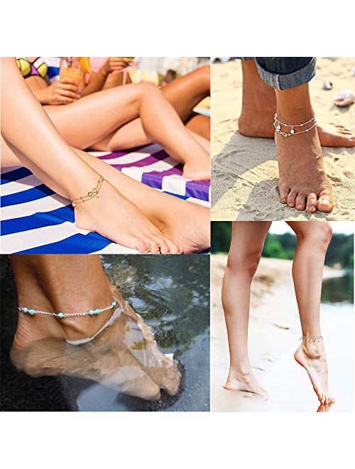 Dremcoue Adjustable Beach Anklets Toe Rings for Women Girls Band Open Toe Ring Anklet Bracelets Chains Beach Foot Jewelry Set 15-22 pcs